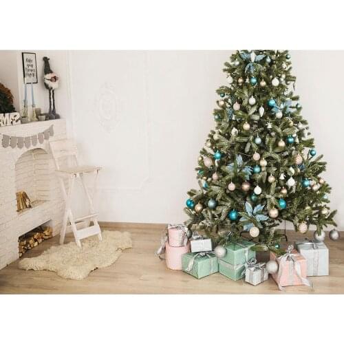 Christmas Tree Gifts Decors White Wall Photo Backdrop Vinyl Cloth Photocall Background for Baby Children Home Photography Props