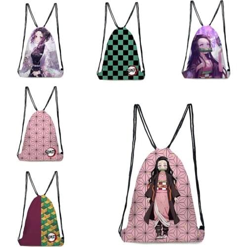 Anime Demon Slayer Backpack Kimetsu No Yaiba Cosplay Kamado Tanjirou Agatsuma Zenitsu Tomioka Giyuu Bunchy Drawstring Pocket Bag