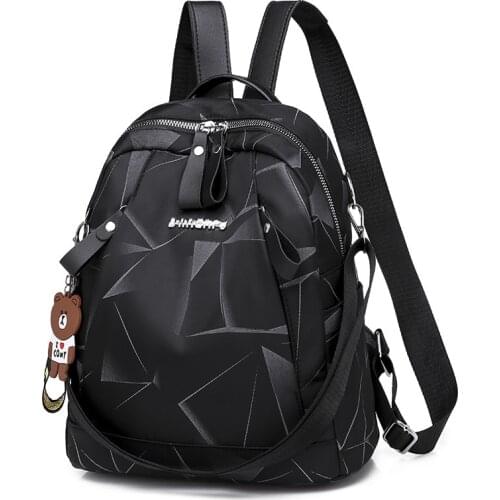 Small Backpacks For Women Black Geometric Waterproof Oxford Back Pack Girls Teenager School Bag Pack Woman College