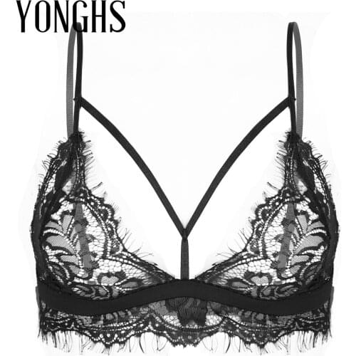 Sexy Womens Hot Bra Tops Underwear See-through Floral Lace Bralettes Adjustable Spaghetti Strap Hollow Out Erotic Lingerie Bra