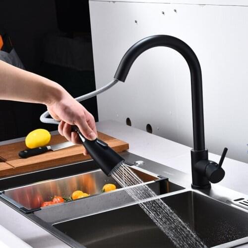 Stainless Steel BathroomMatte Black Kitchen Faucet Deck Mounted Mixer Tap 360 Degree Rotation Stream Sprayer Nozz