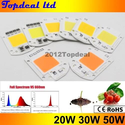 2pcs/lot 220V 20W 30W 50W LED Floodlight COB Chip, Integrated Smart IC Driver warm white cool white full specturm 380-840nm