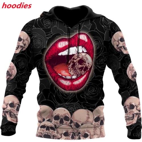 The most fashionable skeleton and red lips mens Sweatshirt Unisex Street Hoodie Street hip hop Harajuku zipper Hoodie