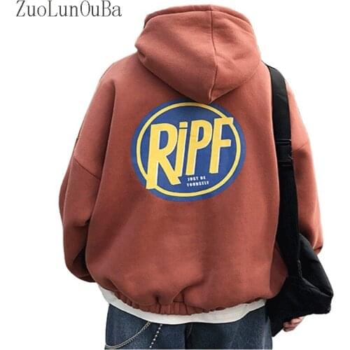 Spring Autumn Men Sweatshirt Coat Letter Print Harajuku Long Sleeve Hoodie Plus Velvet Loose Pullover