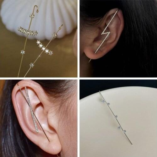 Vintage Shiny Crystal Ear Climber Chain Link Stud Earrings For Women Men Gold Cuff Earrings Pearl Hook Earring Jewelry