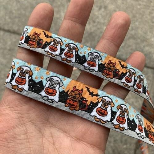 5YARD 7/8 Or 5/8 Inch 22MM Or 16MM Halloween Puppy Cartoon Woven Jacquard Ribbon For Dog Collar