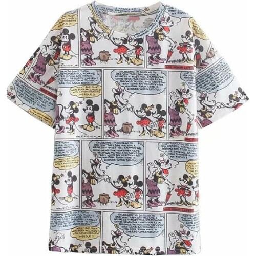 Disney Cartoon Mickey Mouse Shirts For Women Print Round Neck Short-sleeved Women Fashion Clothing Graphic T-Shirts Harajuku