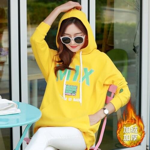 Hoodies Women Coat Thicker Plus Velvet Warm Soft Letter Printed Pockets Leisure Pullovers Harajuku Womens Trendy Sweatshirts