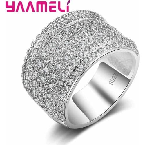 925 Sterling Silver Jewelry Micro Paved Full White Cubic Zircon For Women&Men Wide Finger Rings Bijoux Anillos Big Sizes