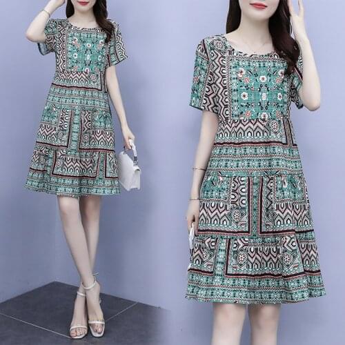 Women Floral loose plus size L-5XL dress fat XXXL 3XL XXXXL 4XL XXXXXL 100KG woman wear blouses blusas slim Casual dress clothes