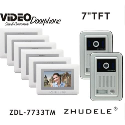 ZHUDELE Home Intercom System Doorbell Kits 7" LCD monitor Speakerphone Color Video Door Phone HD Camera support CCTV Camera 2V6