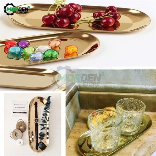 Nordic Style Gold Dining Plate Stainless Steel Dessert Plate Nut Fruit Cake Tray Snack Kitchen Strorage Dropship