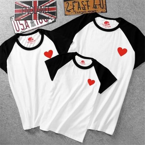 100% Cotton Family Matching Clothes Red Heart Printed Lovely Girl Boy Kids Father Mother Tshirts Aesthetics Family Look Tee Tops