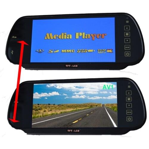 Car 7 inch HD Rear View Mirror Monitor (MP5 Player, FM Transmitter, 2 RCA Video Inputs)