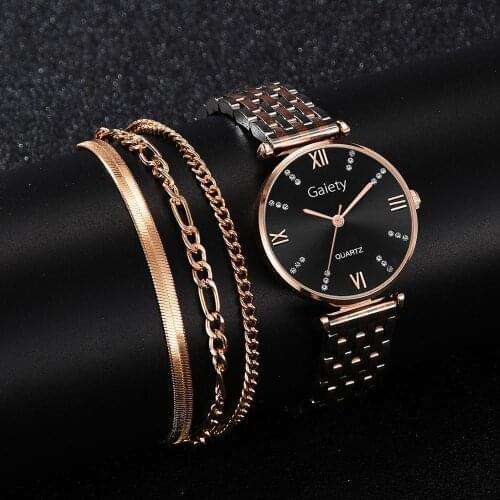 4PCS Set Fashion Watch Women Luxury Crystal Diamond Rose Gold Ladies Wrist Watches Bracelet Female Clock Gift zegarek damski