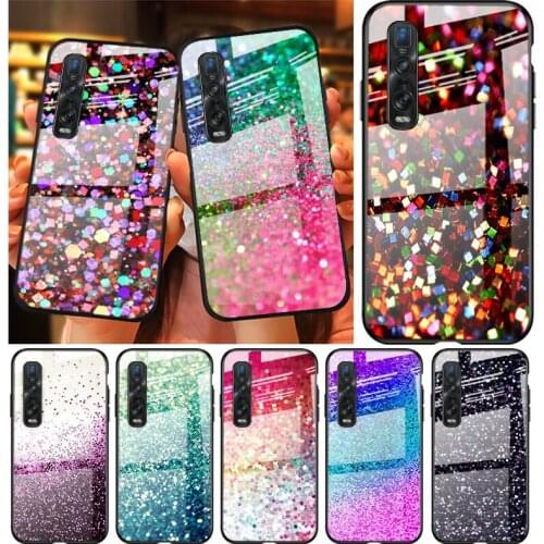 Tempered Glass Cover Glitter Sand printing art For OPPO A9 2020 A52 Find X2 Lite Realme 7 7i 6 5 Pro C3 XT Phone Case Shell