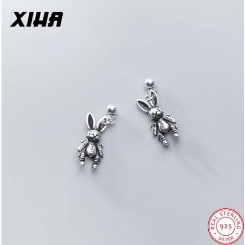 Black Vintage 925 Sterling Silver Long Drop Earrings Jewelry for Women Animal Bunny Rabbit Earings Fashion Jewelry 2019