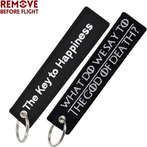 Black Keychain Chaveiro Embroidery Key Chains for Motorcycle Key Tag WHAT DO WE SAY TO THE GOD OF DEATH Chaveiro 2 Mixed Pcs/Lot