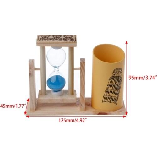 Timer Wood Pen Holder Office Desk Accessories with Hourglass Scrub Pencil Holder P9YA