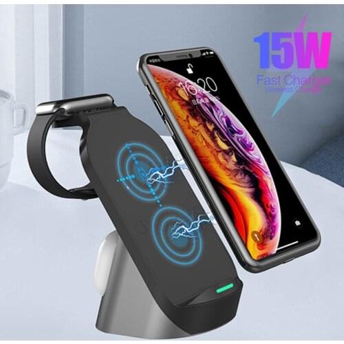 Wireless Charger Holder 15W Vertical Charge 3 in 1 Smart Phone Fast Charging Adapter For Apple Airpods Watch 6 5 4 For iPhone 12