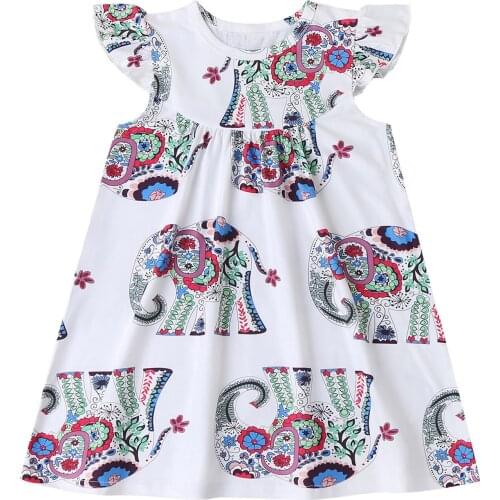New Baby Kids Dresses Girls Dress Sleeveless Clothing Children Cartoon Elephant Fly Sleeve Princess Dress Party Bimba Dress