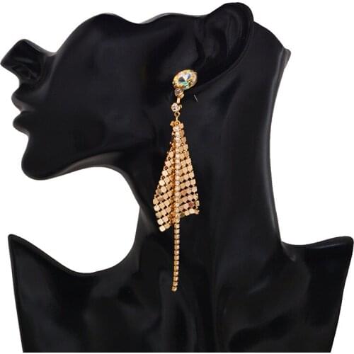 Long Tassel Drop Earrings For Women Large Sequin Crystal Dangle Earring Gold Silver Color Big Eardrop Jewelry Accessories Gift