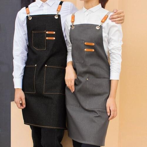 Denim Canvas Apron Crossback Strap Barista Bartender Waitstaff Pastry Chef Uniform Barber Hairdresser Florist Work Wear E50