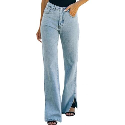 Denim Cool Straight Split Stretchy Skinny Jeans Skin-friendly Denim Pants Split Streetwear