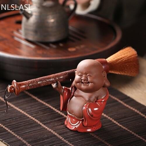 1PCS Handmade Purple Clay Maitreya Figurine Car Ornament Tea Play tea Pets Boutique Tea Table decoration Tea Ceremony Crafts