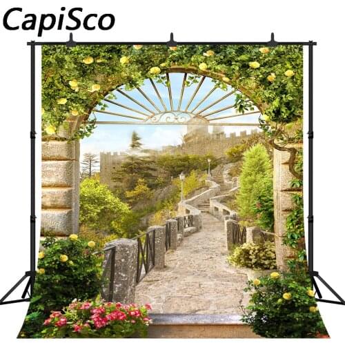 Capisco backdrops for photography studio stone arch path flower spring garden tree background photobooth photocall photo prop