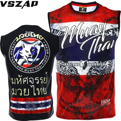 VSZAP Thai Tiger T-shirt Muay Thai Sleeveless Stretch Quick-drying Boxing Vest Training Male Fitness Sport Fight MMA Fighting
