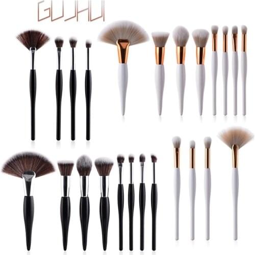 GUJHUI 4/8 Pcs Professional Makeup Brush Portable Female Eyeshadow Brush Set Nylon Wool Wooden Handle Facial Make up Brush Kit