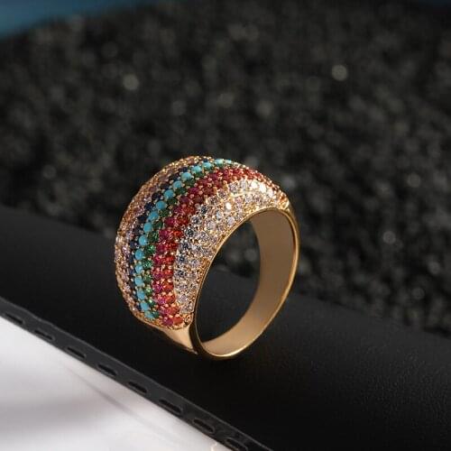 Women Fashion Hiphop Rings 18K Gold Plated Cubic Zirconia Rainbow Ring кольца кольцо женское парные кольца кольцо мужское