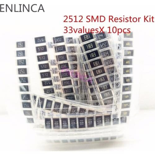 330Pcs 2512 Alloy resistance SMD Resistor Kit Assorted Kit 1ohm-1M ohm 5% 33valuesX 10pcs=330pcs DIY Kit 1R 3.3R 5.1R 10R 47R
