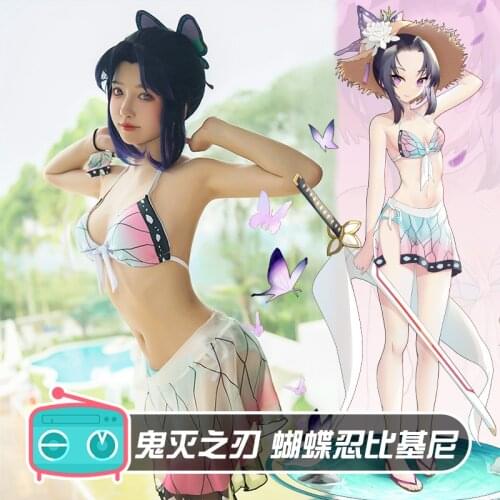 Anime Demon Slayer cos Swimsuit Kochou Shinobu Cute Sexy Bikini Set