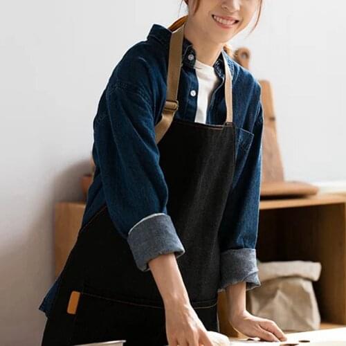 Fashion Denim Waterproof Aprons smock Women long Sleeved Apron Household Cooking Apron Cooking Baking Coffee Shop Clean Aprons