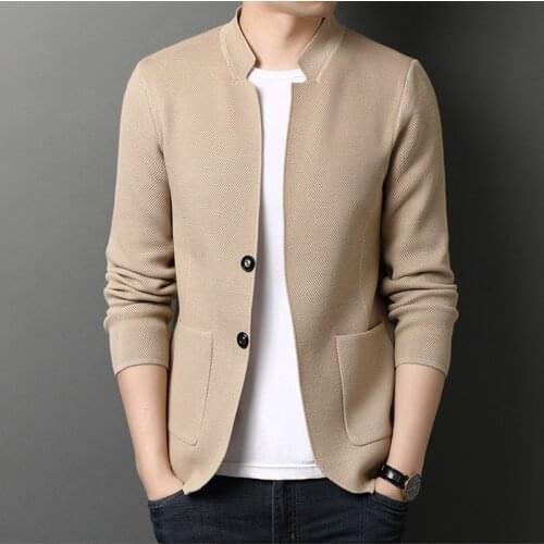 BOOS Mens Autumn New Thin Knit Sweater Cardigan Sweater Mens Casual Young And Middle-Aged Loose Collar Lapel Jacket O123