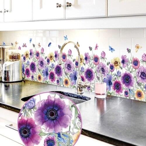 Flowers Wall Stickers Skirting Line Home Decor Glass Decals Kitchen Stickers Bedroom Living Room Wall Decoration Mural Removable