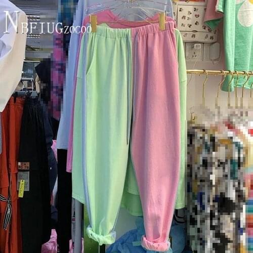 2021 New Design Contrast Color Casual Loose Women Pants Summer Female Trousers