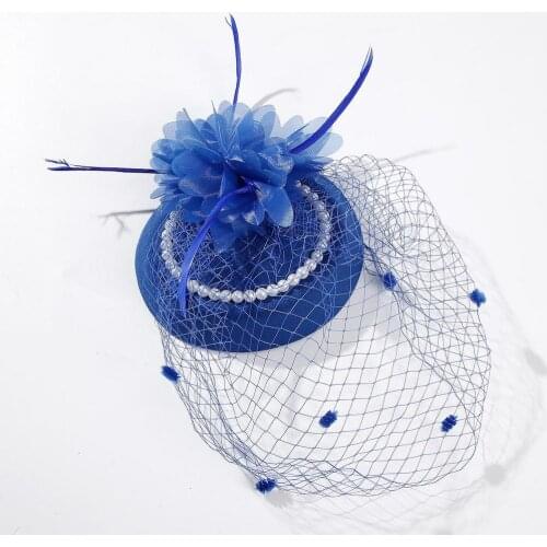 Feather Fascinators Hat Mesh Ribbons Pearl Hat Headband Clip Wedding Bridal Cocktail Tea Party Headwear For Girls Ladies