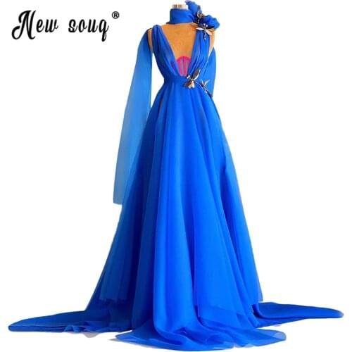 Hot Royal Blue Tulle A Line Evening Dress 2021 V Neck Elegant Women Prom Gowns Pregnant Party Dress Celebrity Red Carpet Dress