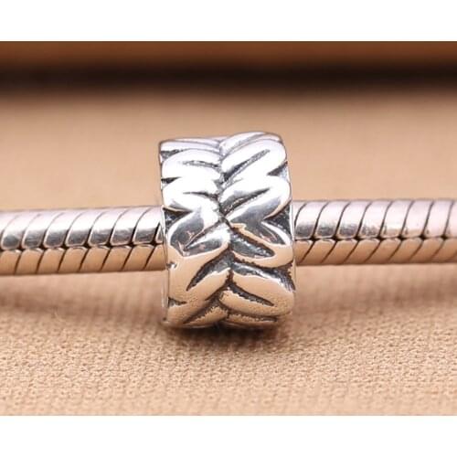 Authentic S925 Clip Bead Vintage Stem Leaves Stopper Charm fit Lady Bracelet Bangle DIY Jewelry