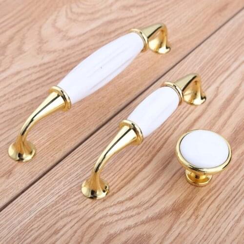 96mm 128mm modern simple fashion furniture decoration handle white ceramic drawer cabinet knob pull gold dresser cupboard handle