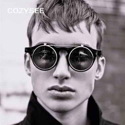 Fashion Vintage Round SteamPunk Flip Up Sunglasses Classic Double Layer Clamshell Design Sun Glasses Oculos De Sol