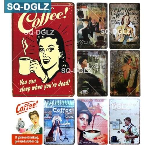 [SQ-DGLZ] Coffee Metal Sign Bar Wall Decoration Tin Sign Vintage Metal Signs Home Decor Painting Plaques Art Poster