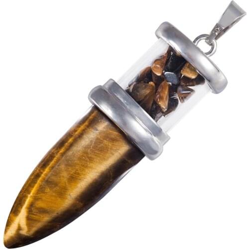 SUNYIK Crystal Wishing Bottle Bullet Pendant for Necklace Healing Reiki Chips Stone Cone Pendulum for Women Men Jewelry