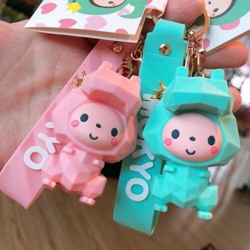 Tangent Geometry Crown Monkey Key Chain Cute Cartoon Creativity Gift Keychain Car Shape School Bag Pendant Couple Keyring