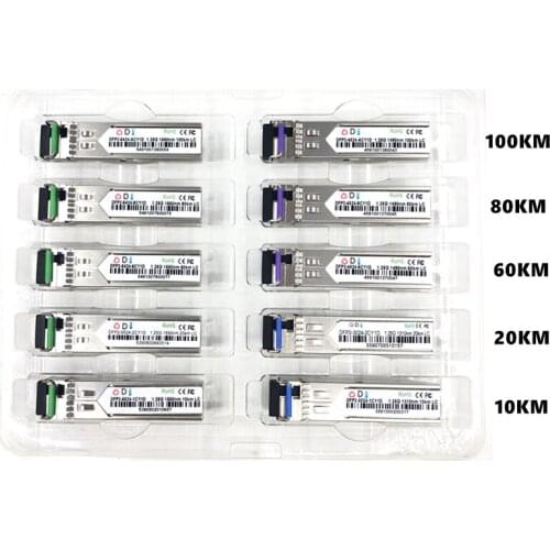 LC SFP Fiber optic module 1.25G LC 10/20/60/80/100KM 1310/1490/1550nm Single Fiber SFP Optical compatible with Mikrotik Cisco