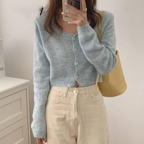 Cute Cardigan Women Sweater Blue Green Casual Spring Autumn Clothes 2021 Fashion Korean Chic Long Sleeve Single Breasted Top