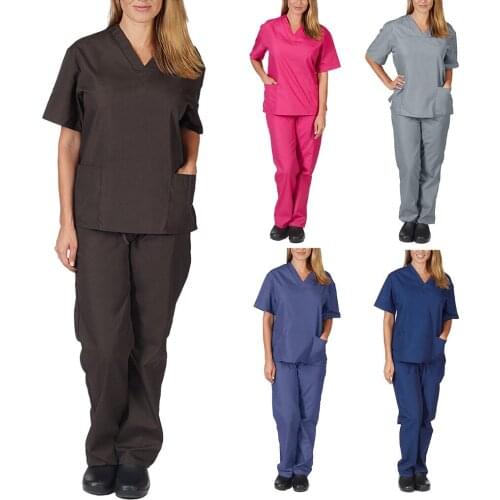 Women Working Sets Plus Size For Unisex Short Sleeve V-neck Tops Work Uniform Pants Set Nursing Suit Uniform Clothing #T1G